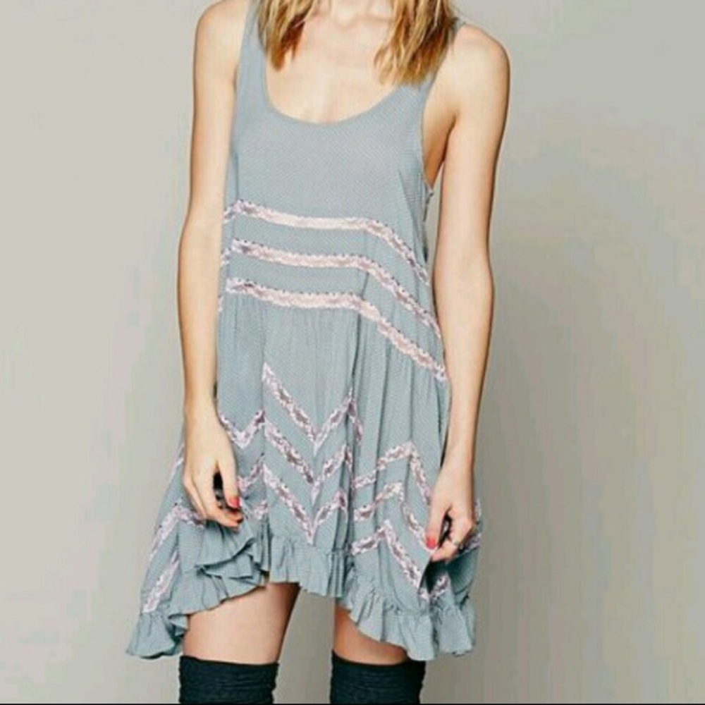 Free people hazy teal trapeze dress